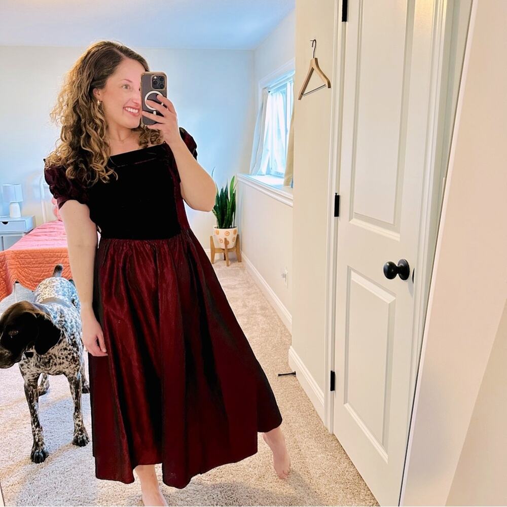 Vintage Lanz Burgundy Berry Puff Sleeve Maxi Dress XS